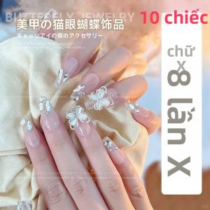 10 Chiếc Trang Trí Móng Tay Hình Bướm Mắt Mèo 3D Rỗng Màu Vàng/Bạc Khảm Đá Pha Lê DIY Hợp Kim Trang Trí Móng Tay