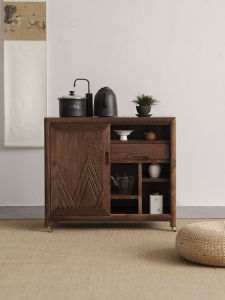 New Chinese Style Black Walnut Wood Tea Water Cabinet Solid Wood Dining Room Sideboard Tea Table Edge Cabinet Integrated Storage Rack
