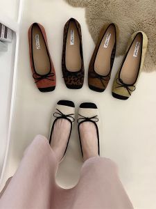 French Vintage Butterfly Knot Ballet Flats Womens New 2025 Flat Mouth Single Shoes Grandmother Shoes Korean Style Low Heel