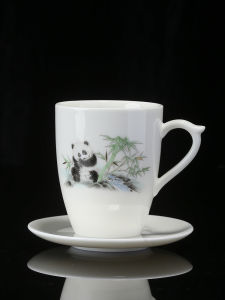 Large Size Home Office Yangliyu Ceramic Teacup with Handle Anti-Scalding 300ml White Porcelain Tea Brewing Cup with Cup Plate