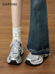 Daphne Silver Sport Shoes Womens Dad Shoes Thick Bottom High Heel Autumn Winter New Style Fashionable Casual Low Top Sneakers