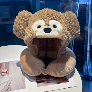 Cute Duffy Shelliemay U-Shape Pillow Hat Earmuffs Hat Womens Travel Hooded Pillow Autumn and Winter Heattech Neck Pillow