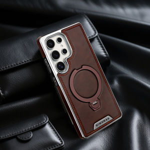 360 ° Rotating Bracket Leather CaseFor Samsung Galaxy S24 S23 S25 Ultra S25Edge Wireless Charging Phone Protective Back Cover