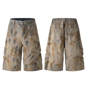 Retro American Washed Denim Seven-Foot Mens Summer Streetwear Loose Casual Wide-Leg Shorts Straight Leg Youthful Daily Use