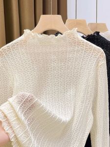 chaqi | Lace Base Shirt Womens Half High Collar Mesh Inner Wear Korean Style Long Sleeve Solid Color Commute Fashion Winter New Arrival