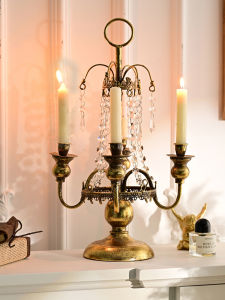Rustic Gold Iron Art Crystal Chandelier Four-Headed Candlestick Table Decorative Ornaments Vintage Dining Table Decoration