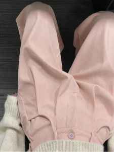 Pink Corduroy Pants Womens High Waist Fleece Lined Casual Wide Leg Pants Autumn Winter New Style Drapey High End Feeling