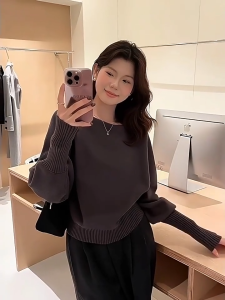 🦋 NLONKE Gentle Off Shoulder Lantern Sleeve Knitwear Women Temperament Knitwear Waist Retraction Sweater