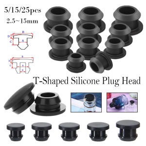 5-25pcs Black Snap-on Silicone Rubber Cap Blanking End Cap Tube Inserts Bung Seal Stopper T Type Hole Plug Cover Sealing2.5-15mm