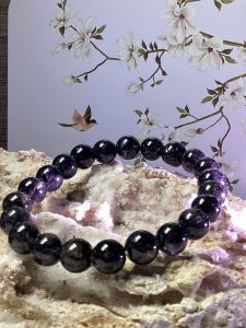 B063 一物一图8mm全天然水晶黑发晶领袖之石黑发手串Natural Crystal Quartz Black Rutilated Bracelet