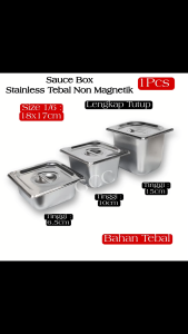 Food Box Stainless Steel Tutup 1/6 Sauce Box Tempat Sambal Makanan Restoran 1000 / 1600 / 2200ML