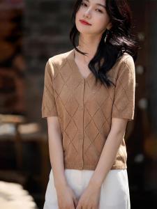 Basic House | Black V-Neck Short Sleeve Knit Slim Fit Cardigan