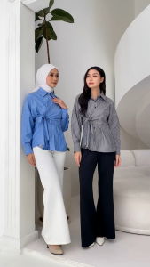 Zaina - Kemeja Garis Lengan Panjang Clara - Atasan Wanita