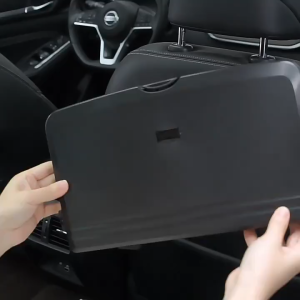 โต๊ะอาหารและที่จัดเก็บสำหรับในรถแบบพกพา สีดำ พับได้ อเนกประสงค์