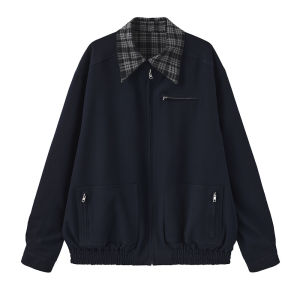 Retro BARN-Style Two-way Wearing Checkered Dropped Shoulders Loose Fit Jacket