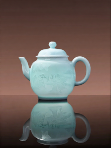 JINGDEZHEN | Elegant Celadon Carved Ceramic Filter Teapot
