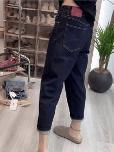 Deep Blue Harlan Denim Jeans Womens High Waist Elastic Slimming Nine-Piece Pants Autumn New Style plus Size Fashionable