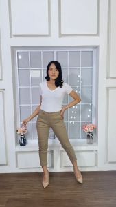 G21 Celana Chinos Panjang 7/8 Wanita Hitam Bahan Katun Strech Kasual Kerja Ukuran Standar dan Jumbo