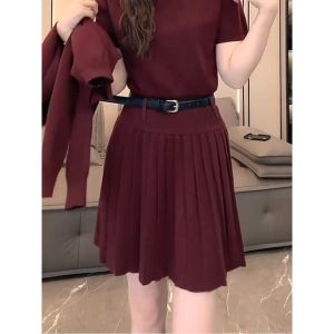Spring New Style French Light Maturity High Waist Loose Knitted Red Mini Skirt for Women Commute A-Line Long Skirt