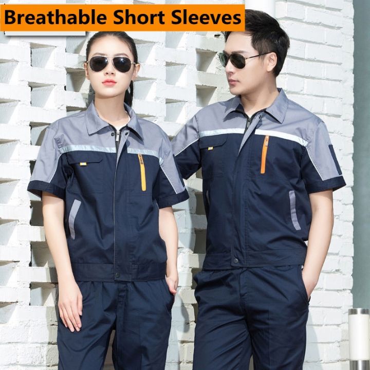 Uniform shirt suits men breathable workshop maintenance mechanics take half  sleeve blouse labor insurance clothing