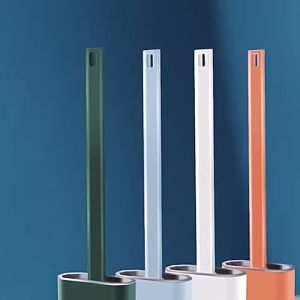 Silicone Toilet Brush With Toilet Brush Holder Wall Mount Creative Cleaning Brush Set 360° Cleaning No Dead Angle