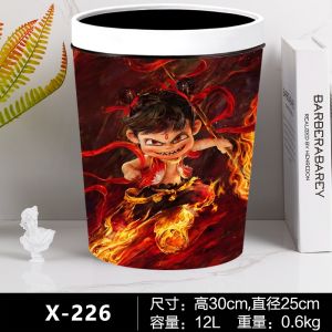 Large Size Na Zha Cartoon Anime Trash Can Cute for Boys Living Room Bedroom Home Use Leather Material round Shape 12L Capacity