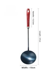 Cast Iron Wok Chef Special Traditional Rural Style Cooking Spoon Wooden Handle Kitchen Utensil for Stir-Frying Dishes