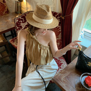 Áo Sơ Mi Nữ Onelady Tay Ngắn Xếp Ly Thắt Nơ Cổ Đứng Mùa Hè 2025 Áo Vest Hở Vai Cổ Chữ V Phong Cách Công Sở