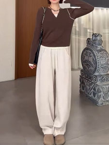 กางเกงลำลองทรงหลวมสำหรับผู้หญิงไซส์ใหญ่ กางเกงขายาวทรงหลวมสบายๆ ทรงสลิม เอวสูง ทรงหลวม กางเกงขายาวทรงหลวม