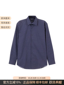 Hugo Boss Mens Black Cotton Long Sleeve Shirt Fashion Urban Style Spring Autumn Polo Collar Regular Fit Text Pattern