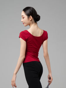 Black Ballet Dance Top Womens Body Shape Slim Fit Short Sleeve V-Neck Modern Dance Practice Uniform Gymnastics Aerobics Sportswear