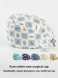 Pure Cotton Surgical Cap Printed Cartoon Rabbit New Style Nurse Hat Women Breathable Adjustable Dental Hospital Doctor Work Cap