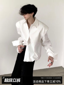 ฤดูใบไม้ร่วง Mountain WIND/Niche Heavy ไหล่ Padding ชายเสื้อ High-End Design Casual Pointed COLLAR สีขาว OVERSIZE เสื้อ