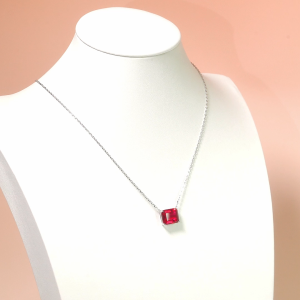 S925 Sterling Silver Lab Grown Ruby With 10x12mm Pigeon Blood Red Rectangular Chamfered Emerald Pendant Fashion Jewelry