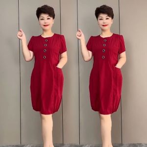 HUAXUNRAN | Elegant and Youthful Loose Plus Size Summer Dresses for Mature Women Knee-Length Short Sleeve