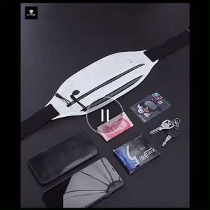 QUJALY กระเป๋าคาดเอวออกกำลังกาย กระเป๋าออกกำลังกาย กระเป๋าวิ่ง กระเป๋ากีฬา ของแท้ ผ้าPU กันน้ำ สะท้อนแสง สายยืดหยุ่น กันซับ รูเสียบหูฟัง