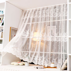 Velcro Lace Bay Window Mesh Curtains Light Transmission Nontransparent Sunshade Punch-Free Bedroom Kitchen White Partition Short Curtain