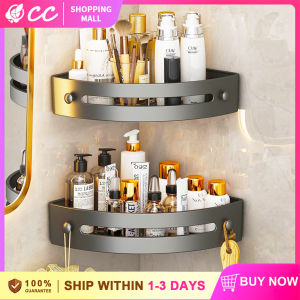 Punch-free Bathroom Wall Mounted Corner Shelf Triangle Storage Rack Self-draining Corner Storage Rack with Hook