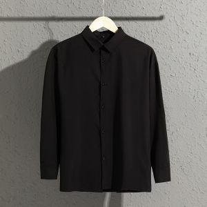 Black Ice Silk Casual Shirt Mens Long Sleeve Thin Loose Large Size Trendy Drapey Handsome Mens Leisure Ice Silk White Shirt