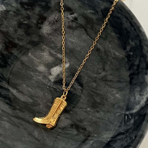 Stainless Steel Cowgirl Cowboy Boot Pendant Necklace For Women Western Jewelry Accessories