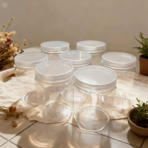 Toples Plastik Bening  HEXAGONAL ISI 6 PCS untuk Kue Nastar dan Toples Lebaran Lainnya Ukuran 800  ml