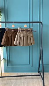 R5410 Corduroy Pleated JK Skirt w/ Belt