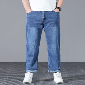 plus Size Mens Jeans High Waist Ultra Thin Casual Loose Fit Summer Fashion Urban Style Breathable Straight Leg Pants
