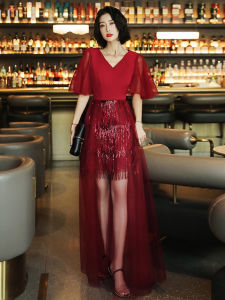 Red Engagement Evening Dress Womens New 2025 High End Luxury Unique Birthday Party Dress Can Be Worn on Normal Days Korean Style