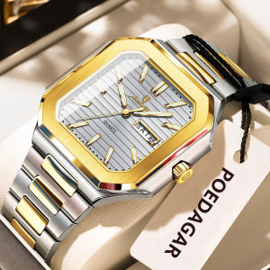POEDAGAR Luxury Square Male Watch Waterproof Luminous Date Week Quartz Watches For Men Stainless Steel Fashion Mens Clock Reloj