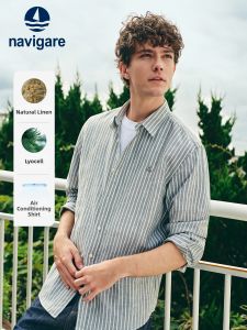 Navigare | Loose Striped Mens Shirt Cotton-Linen