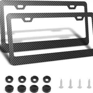 Universal Carbon Fiber Pattern Car License Plate Frame Cover Holder Accessories