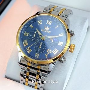 OLEVS Jam Tangan Pria Dewasa 2024 Otomatis Anti Air Multifungsi Bercahaya Kalender Dial Stainless Steel Jam Tangan Cowok Original Import