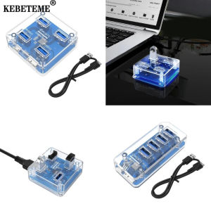 Kebememe Hub USB Trong Suốt 4 Cổng USB3.0 Bộ chuyển đổi tốc độ cao Splitter Với cổng Micro USB Cho Máy Tính Xách Tay PC Bộ chuyển đổi OTG