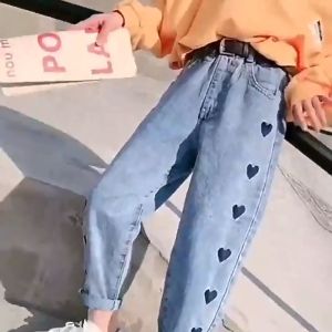 Girls Fashion Casual Denim Pants Jeans For Kids Clothing Garterized Maong Pants w/ Embroided Design For 3-12 years old